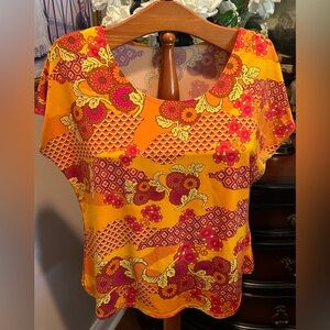 Vibrant Orange Flowered Women’s Set Tshirt & Shorts  Softest Pyjamas PJ Sz L